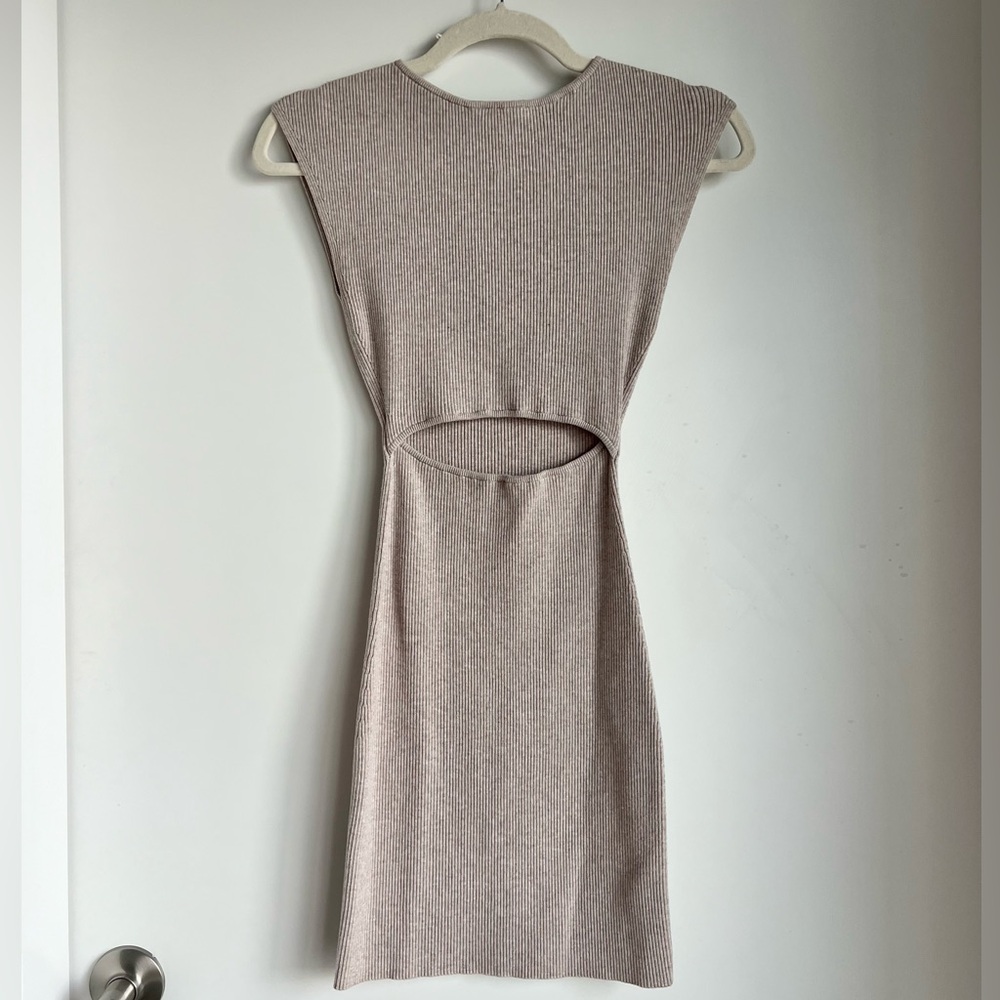 Aritzia Ribbed Midi Dress in Taupe